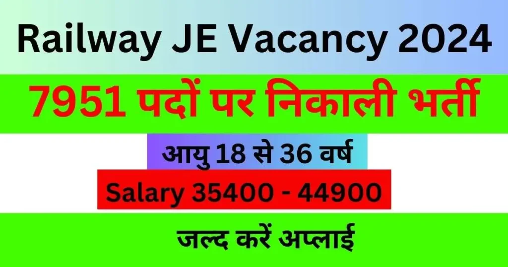 Railway JE Vacancy 2024 रेलवे जूनियर इंजीनियर भर्ती 2024